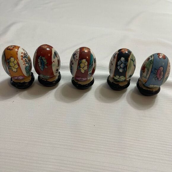 Lot Of 5 Vintage Ceramic Hand Painted Asian Japanese Eggs - Picture 4 of 7